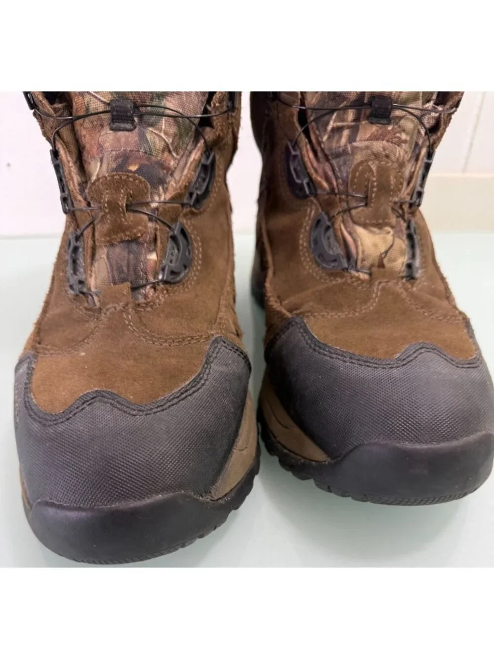 Cabela's Boots Mens 11.5 D Brown Black Suede Boa Camo Insulated Dry-Plus Hiking